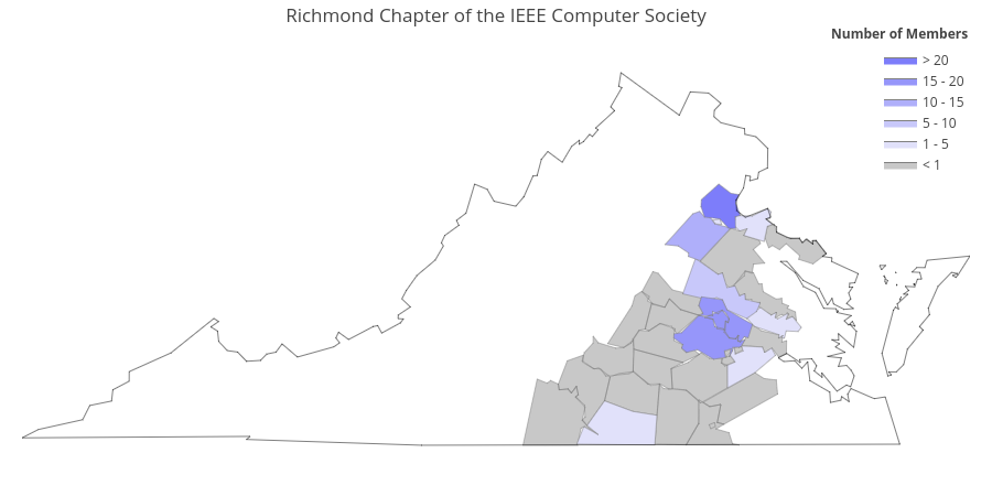 choropleth of Richmond Chapter IEEE Computer Society Membership